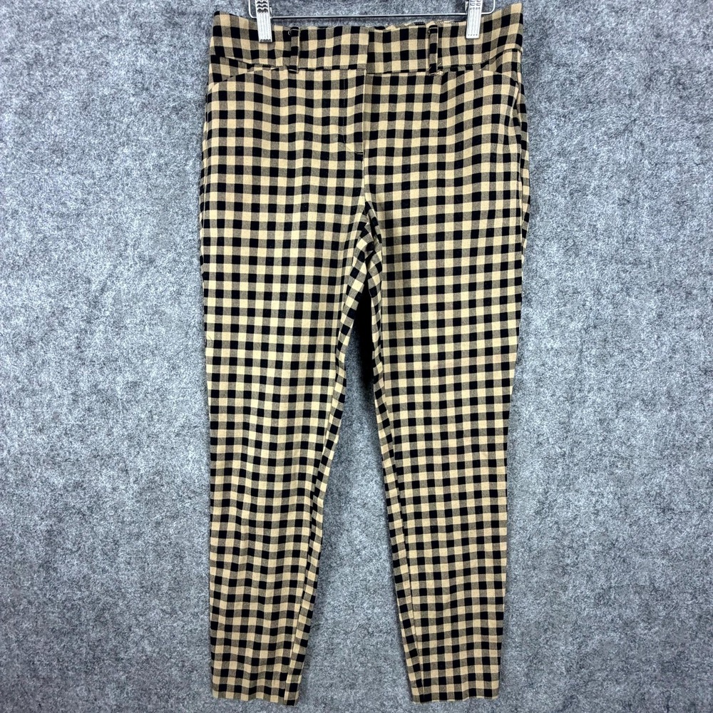 New York & Company Pants Womens 6 Tan Black Gingham Check Stretch Academia Nerd